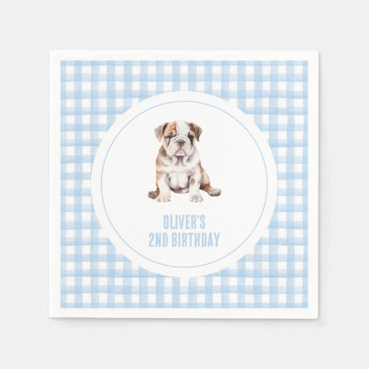 Puppy bulldog preppy plaid birthday serviette (Vorderseite)