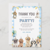 Puppy Calling All Pawty Animals Birthday  Dankeskarte (Vorderseite)