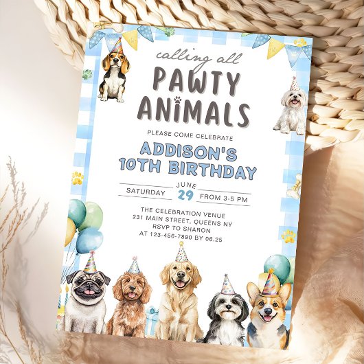 Puppy Calling All Pawty Animals Birthday Einladung
