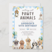 Puppy Calling All Pawty Animals Birthday Einladung (Vorderseite)