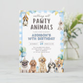 Puppy Calling All Pawty Animals Birthday Einladung (Stehend Vorderseite)
