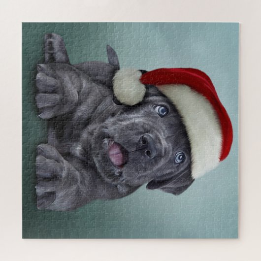 Puppy Cane Corso in rotem Hut des Weihnachtsmannes Puzzle (Horizontal)