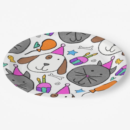 "Puppy Cat Party Teller" Pappteller (Schrägansicht)