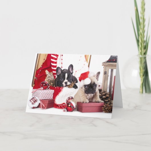 Puppy Christmas French Bulldog Feiertagskarte (Vorderseite)