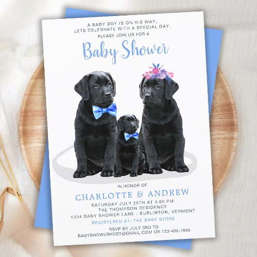 Puppy Couples Blue Boy Baby Dusche Einladung