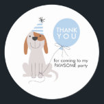 Puppy Dog Birthday Party Blue Favor Tags Sticker<br><div class="desc">Celebrate your child's birthday with this cute puppy dog illustration with a party hat and balloon. Use this fun birthday thank you sticker that says "thank you" in the balloon and also under it "for coming to my PAWSOME party." The party hat and the balloon is in blue color.</div>