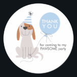 Puppy Dog Birthday Party Blue Favor Tags Sticker<br><div class="desc">Celebrate your child's birthday with this cute puppy dog illustration with a party hat and balloon. Use this fun birthday thank you sticker that says "thank you" in the balloon and also under it "for coming to my PAWSOME party." The party hat and the balloon is in blue color.</div>
