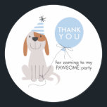 Puppy Dog Birthday Party Blue Favor Tags Sticker<br><div class="desc">Celebrate your child's birthday with this cute puppy dog illustration with a party hat and balloon. Use this fun birthday thank you sticker that says "thank you" in the balloon and also under it "for coming to my PAWSOME party." The party hat and the balloon is in blue color.</div>