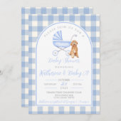 Puppy Dog Boy Baby Shower Gingham Einladung (Vorne/Hinten)