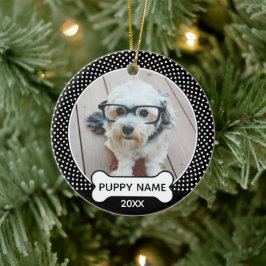 Puppy Dog Christmas Foto Polka Dot Black Keramik Ornament
