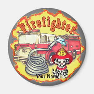 Puppy Dog Fireruck Feuerwehrmann Magnet