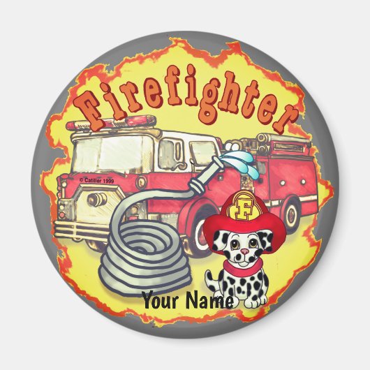 Puppy Dog Fireruck Feuerwehrmann Magnet (Vorne)