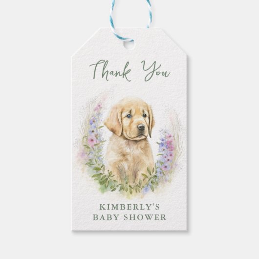 Puppy Dog Modern Sage Green Baby Dusche Vielen Dan Geschenkanhänger (Vorderseite)