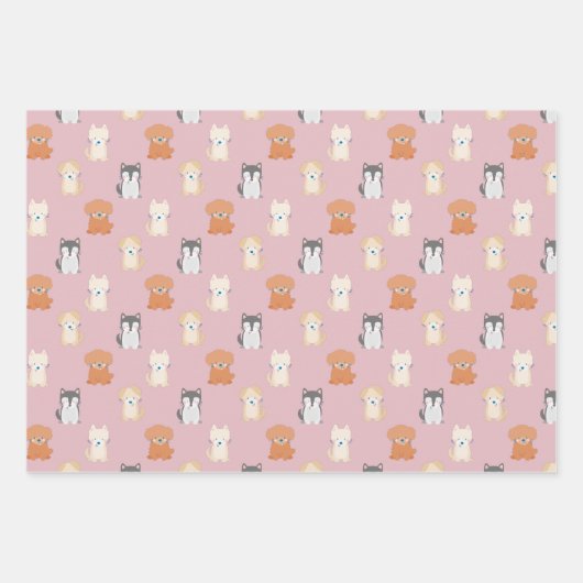 Puppy Dog Muster rosa Wrapping Paper Sheets Geschenkpapier Set (Vorderseite)