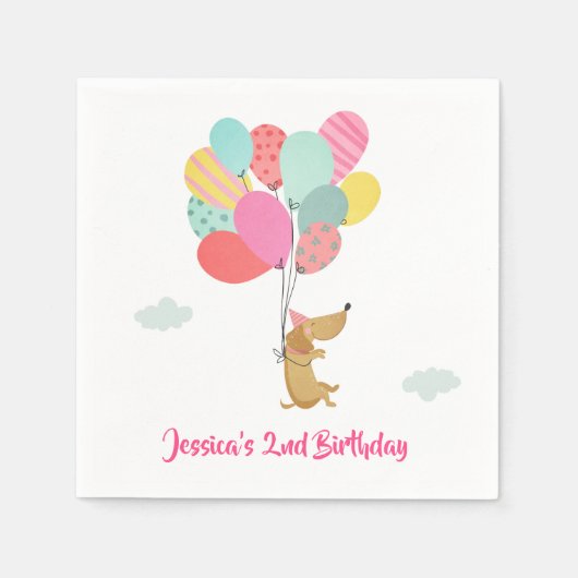 Puppy Dog Paper Napkins Pawty Balloons Pink Girl Serviette (Vorderseite)