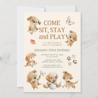 Puppy Dog Party Pawty Birthday Invitation Einladung