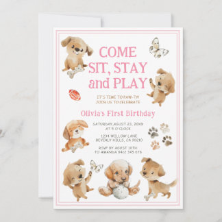 Puppy Dog Party Pawty Girl Birthday Invitation Einladung