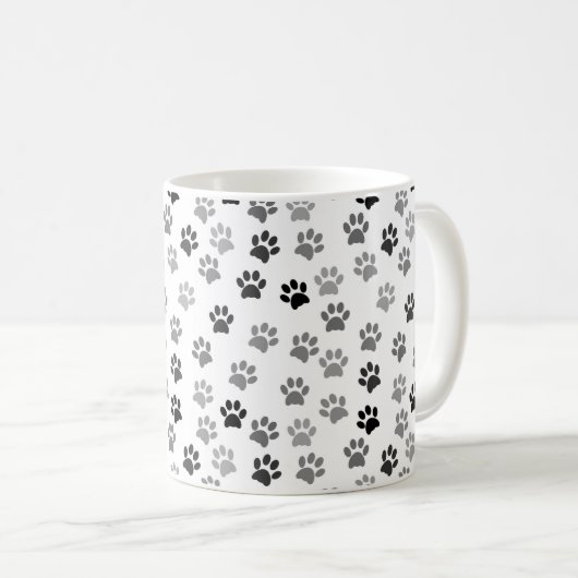 Puppy Dog Paw Prints | Weiß & Grau Kaffeetasse (VorderseiteRechts)