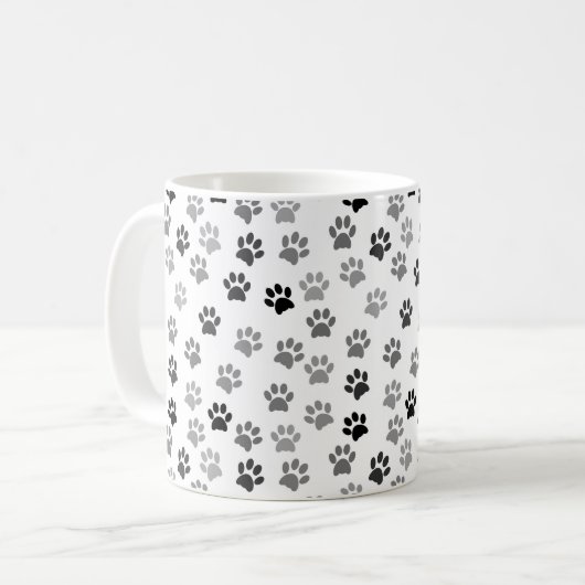 Puppy Dog Paw Prints | Weiß & Grau Kaffeetasse (Vorderseite Links)