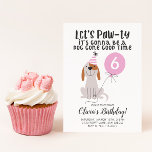 Puppy Dog Pink Birthday Party Einladung<br><div class="desc">Cute puppy illustration birthday party invitation for your child's birthday! The white and brown dog is wearing a pink and white striped party hat and holding a pink balloon. Inside the balloon is an editable text where you can have the child's age printed. The text above says "Let's Pawty. it's...</div>
