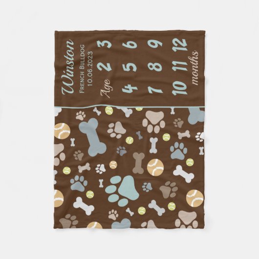 Puppy Dow Pw Print Meilenstein Keepake Blanket Fleecedecke (Vorderseite)