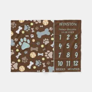 Puppy Dow Pw Print Meilenstein Keepake Blanket Fleecedecke