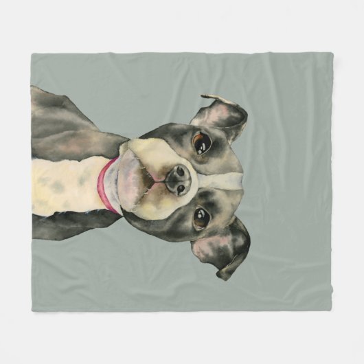"Puppy Eyes" Pit Bull Dog Aquarellmalerei Fleecedecke (Vorderseite (Horizontal))