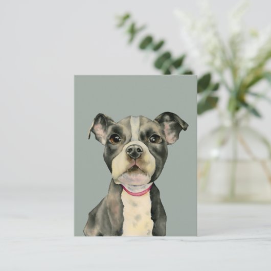"Puppy Eyes" Pit Bull Dog Aquarellmalerei Postkarte (Stehend Vorderseite)