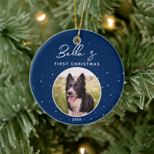 Puppy First Christmas Border Collie Dog Foto Keramik Ornament (Baum)