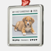 Puppy First Christmas Green Custom Foto Ornament Aus Metall (Links)
