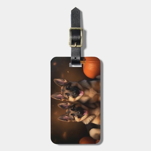 Puppy Herbst Delight Pumpkin Gepäckanhänger (Vorderseite vertikal)