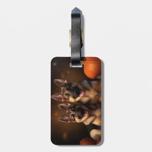 Puppy Herbst Delight Pumpkin Gepäckanhänger (Rückseite vertikal)