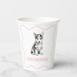 Puppy husky preppy pink plaid birthday pappbecher