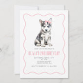 Puppy husky preppy plaid birthday invitation einladung (Vorderseite)