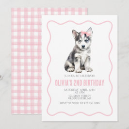 Puppy husky preppy plaid birthday invitation einladung