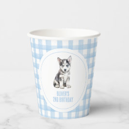 Puppy husky preppy plaid birthday pappbecher