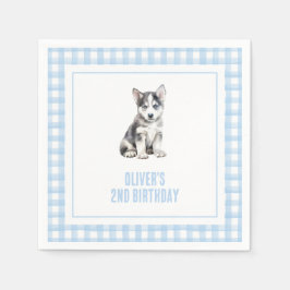 Puppy husky preppy plaid birthday serviette
