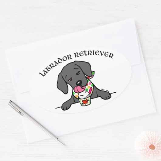Puppy Ice Creme Cartoon Ovaler Aufkleber (Umschlag)