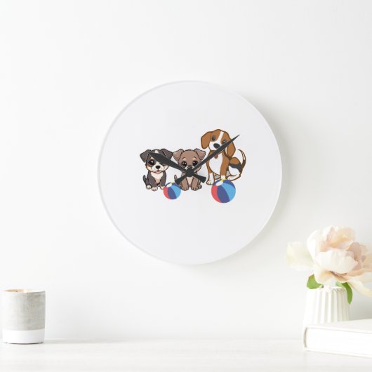 Puppy Illustration Wall Clock Große Wanduhr (Zuhause)