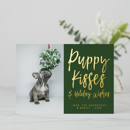 Puppy Kisses Paw Print Foto Foliday Card Folieneinladung (Stehend vorne)