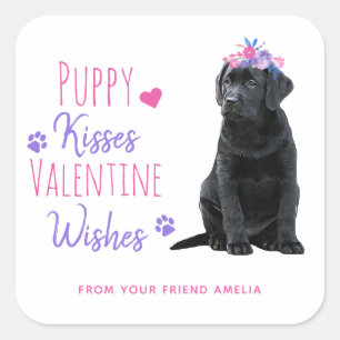 Puppy Kisses Valentine wünscht Kids Valentinstag Quadratischer Aufkleber