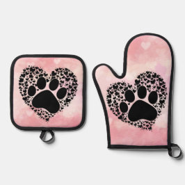 Puppy Liebe Paw Print Ofenhandschuh & Topflappen-Set