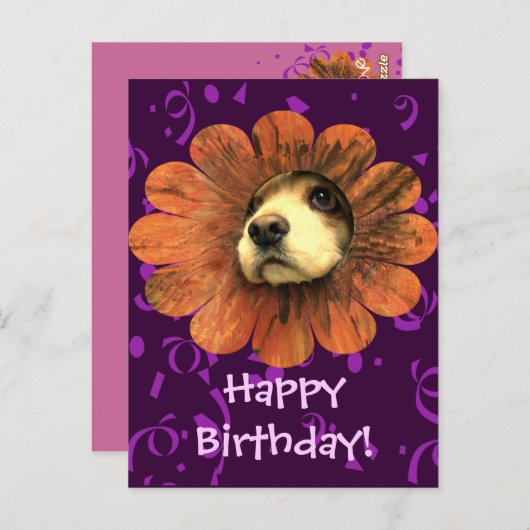 Puppy-Liebe-Peeking aus einer Blume Postkarte (Vorne/Hinten)