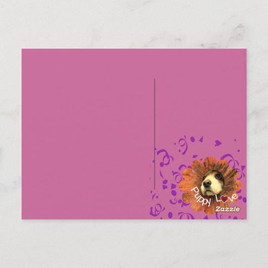Puppy-Liebe-Peeking aus einer Blume Postkarte (Rückseite)