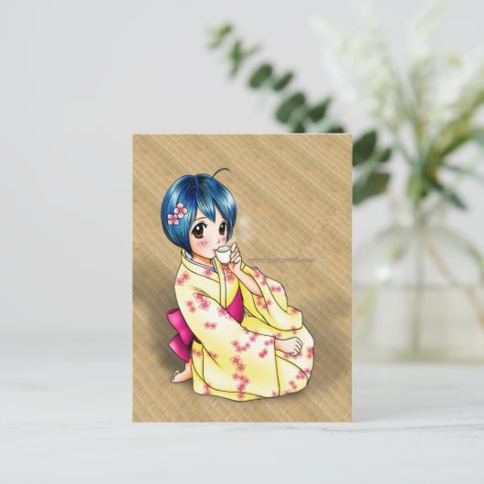 Puppy Liebe Yukata Girl Postkarte (Stehend Vorderseite)