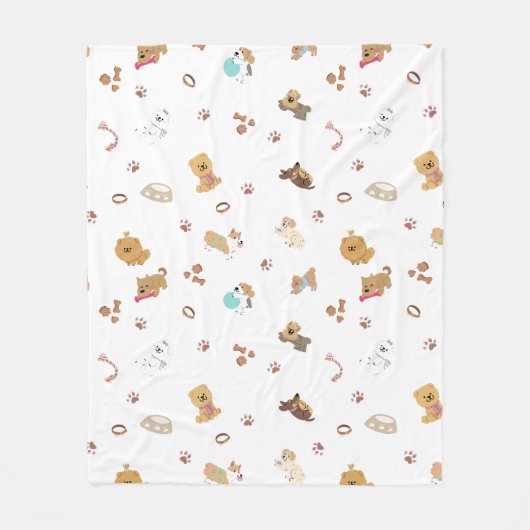 Puppy Love Seamless Pattern | Playful Dogs, Paw Pr Fleecedecke (Vorderseite)