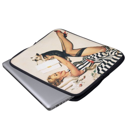 Puppy Lover Button-up Girl - Retro Pinup Laptopschutzhülle (Vorne Knopf)