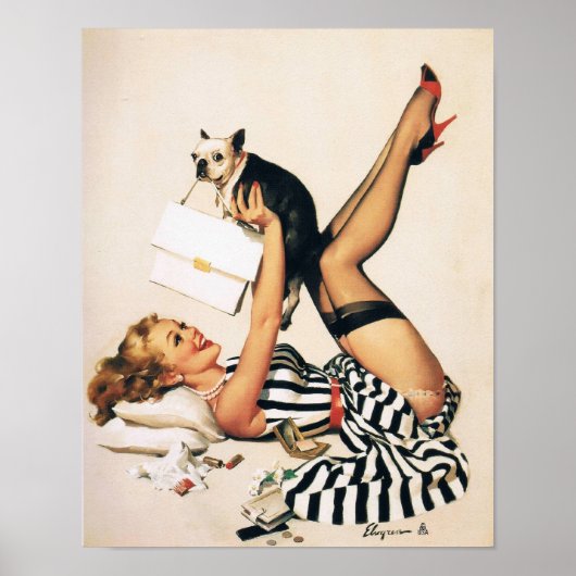 Puppy Lover Button-up Girl - Retro Pinup Poster (Vorne)