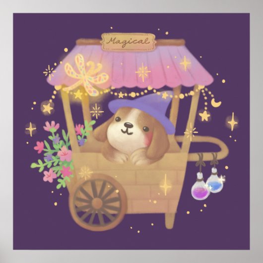 Puppy Magician: Vintage Magical Vendor Cart Poster (Vorne)