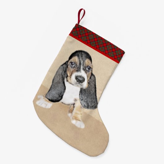Puppy-Malerei im Basset-Hund - Original Hundeschic Kleiner Weihnachtsstrumpf (Vorderansicht (hängend))